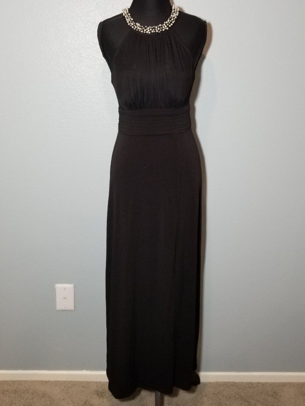 Speechless Womens Sz 5 Black Halter Maxi Dress Pearl Rhinestone HOCO Prom Formal